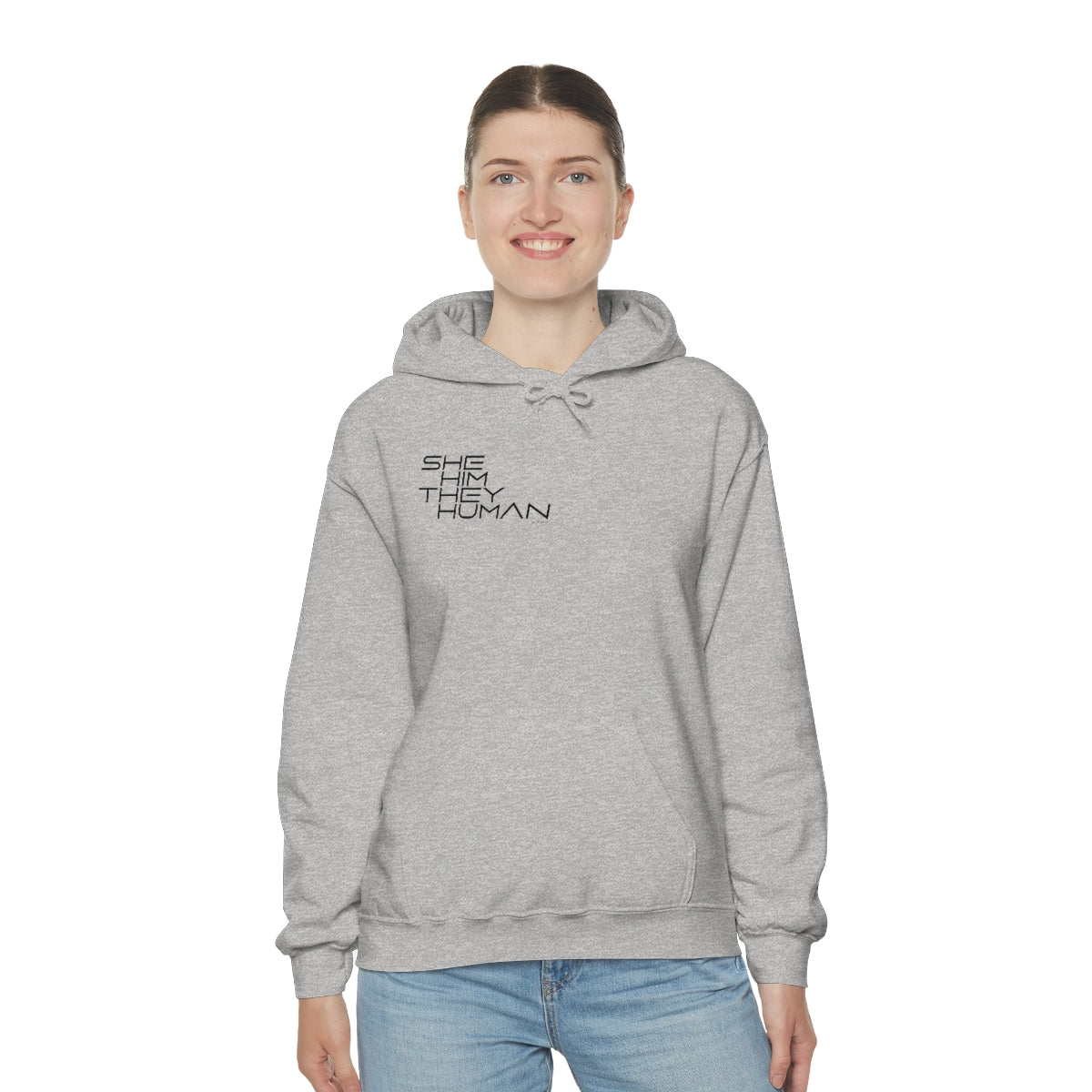 Genderless Hoodie- SHE HIM THEY HUMAN- Unisex Heavy Blend™ Hooded Sweatshirt